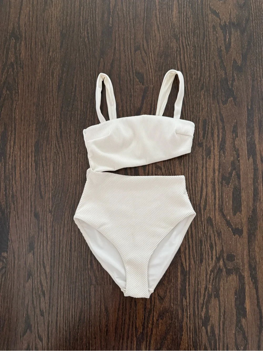 H&M White Ribbed One-Piece Swimsuit with Straps